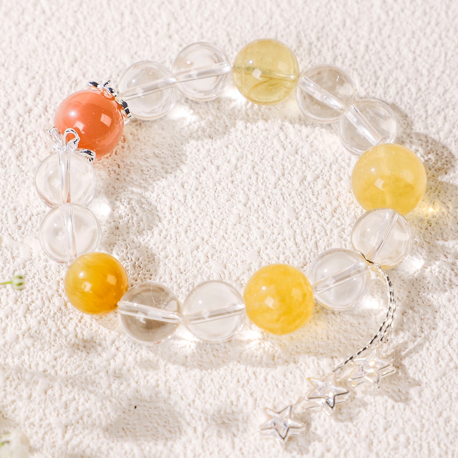 Yellow bead and star crystal bracelet with star charm
