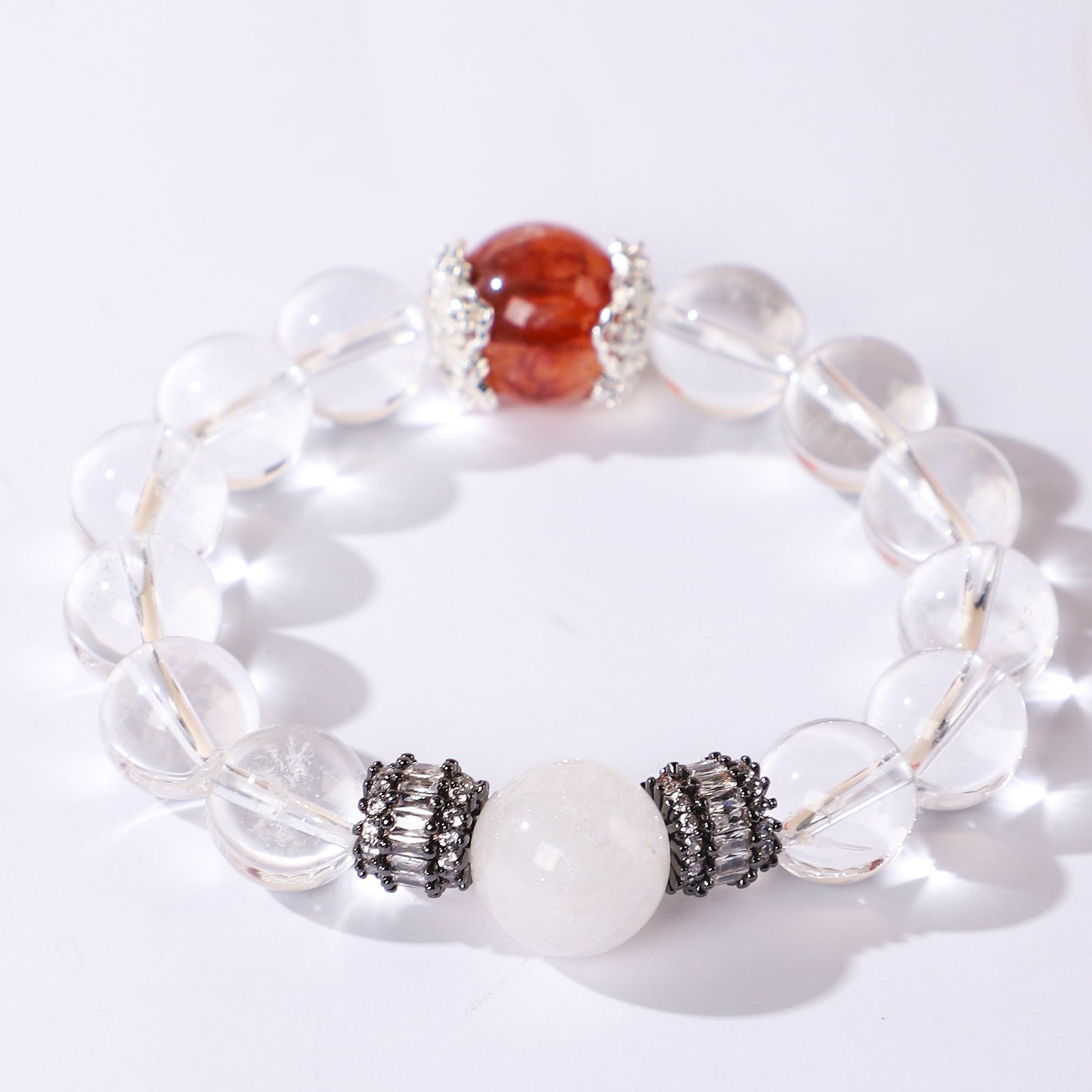 Minimalist red bead and crystal bracelet