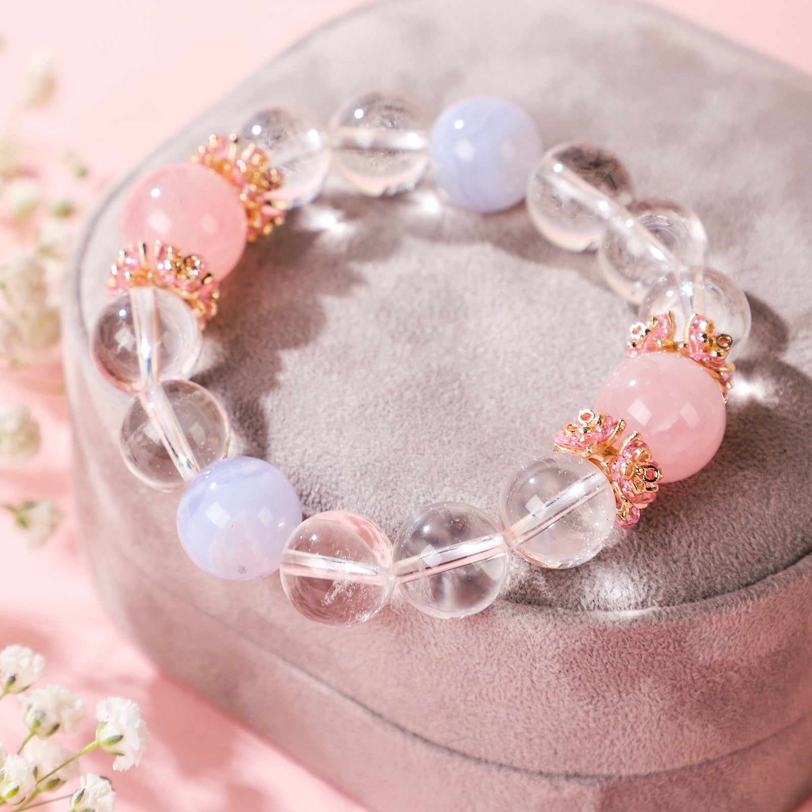 Minimalist bracelet featuring two blue-purple crystals