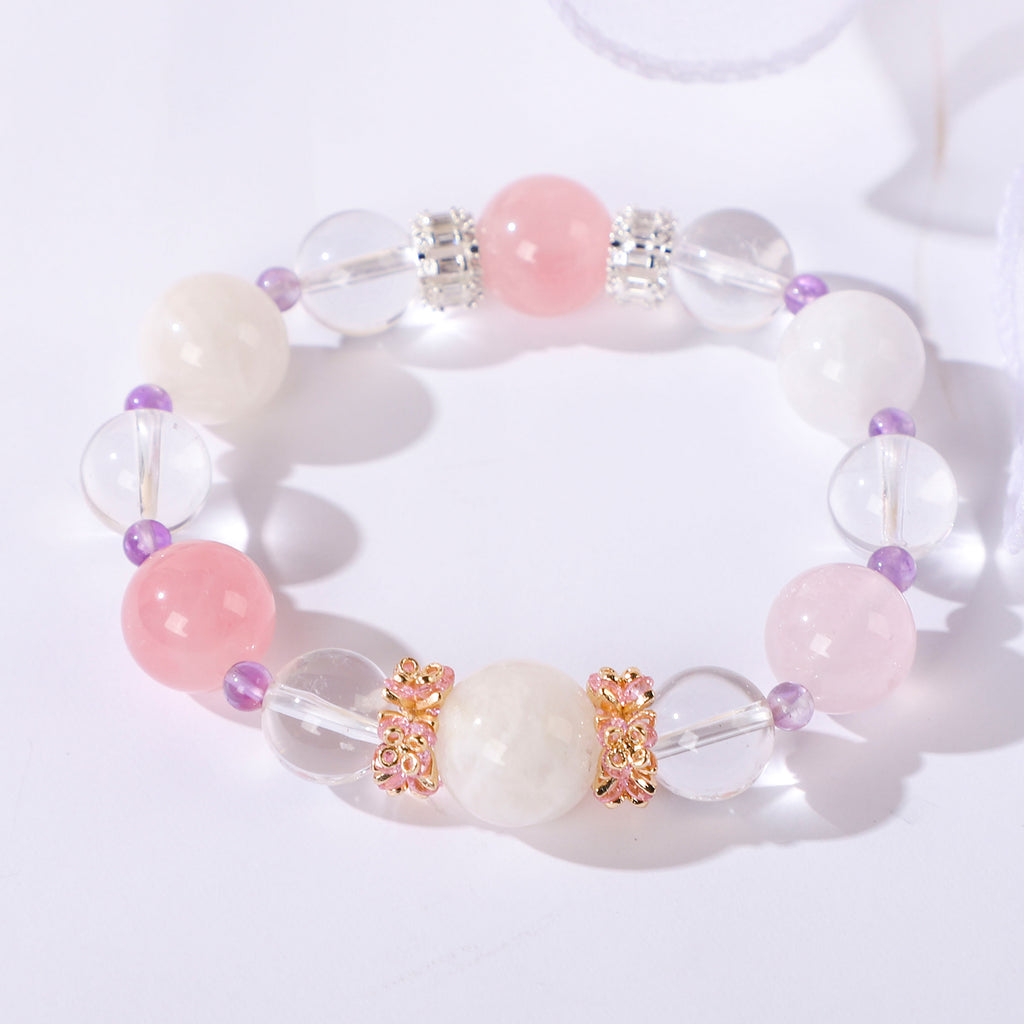 Minimalist three-bead pink crystal bracelet