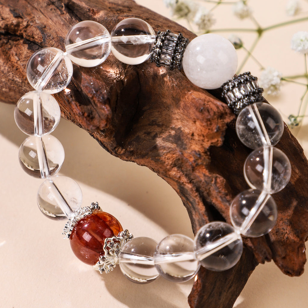 Minimalist red bead and crystal bracelet