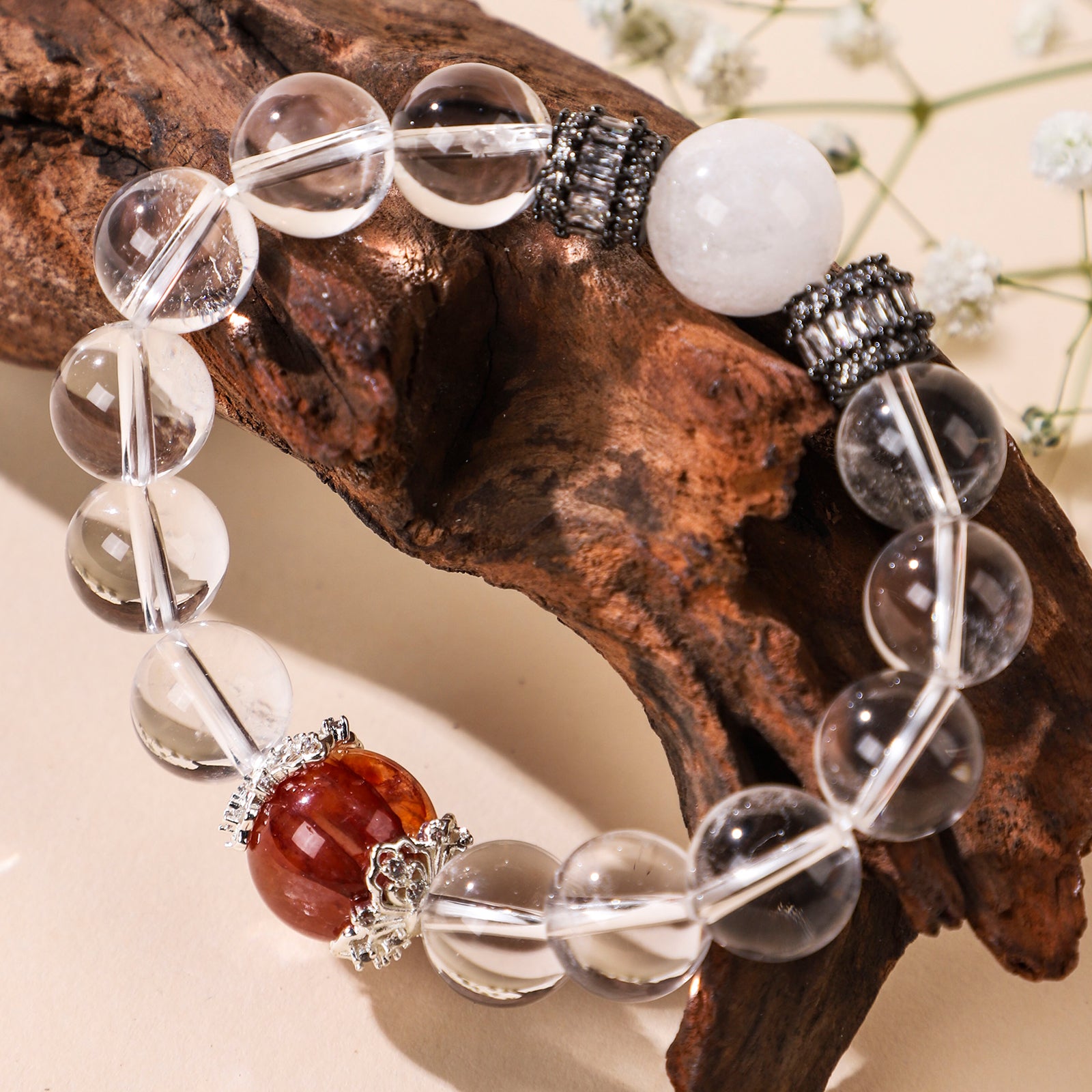 Minimalist red bead and crystal bracelet
