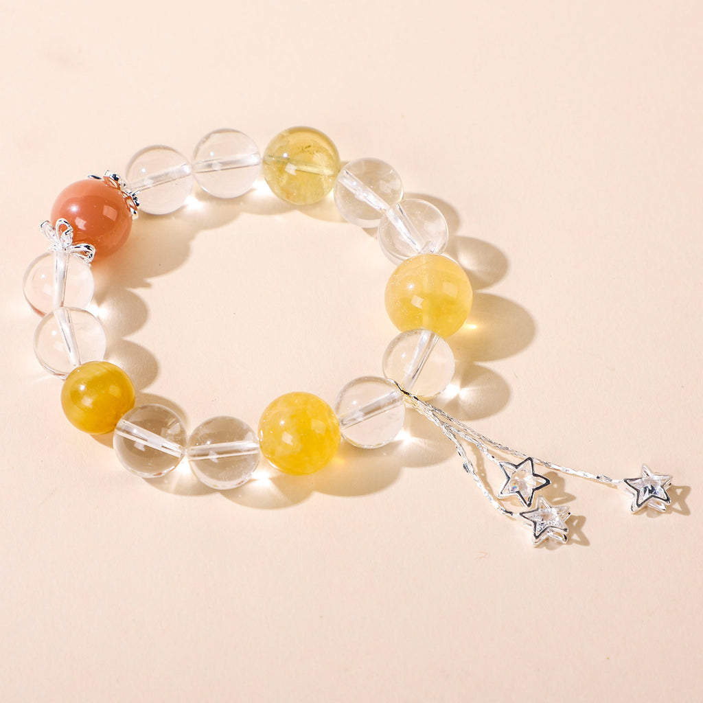 Yellow bead and star crystal bracelet with star charm