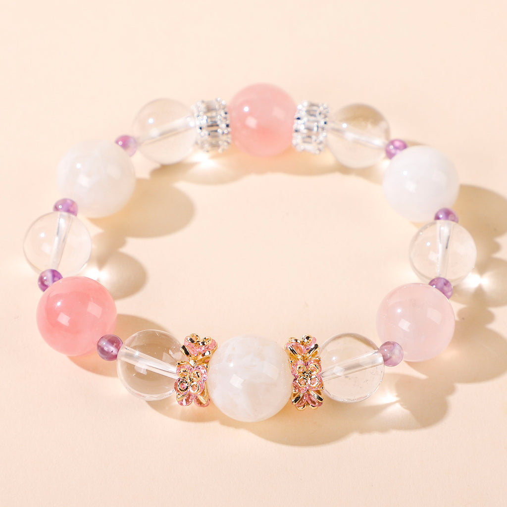 Minimalist three-bead pink crystal bracelet