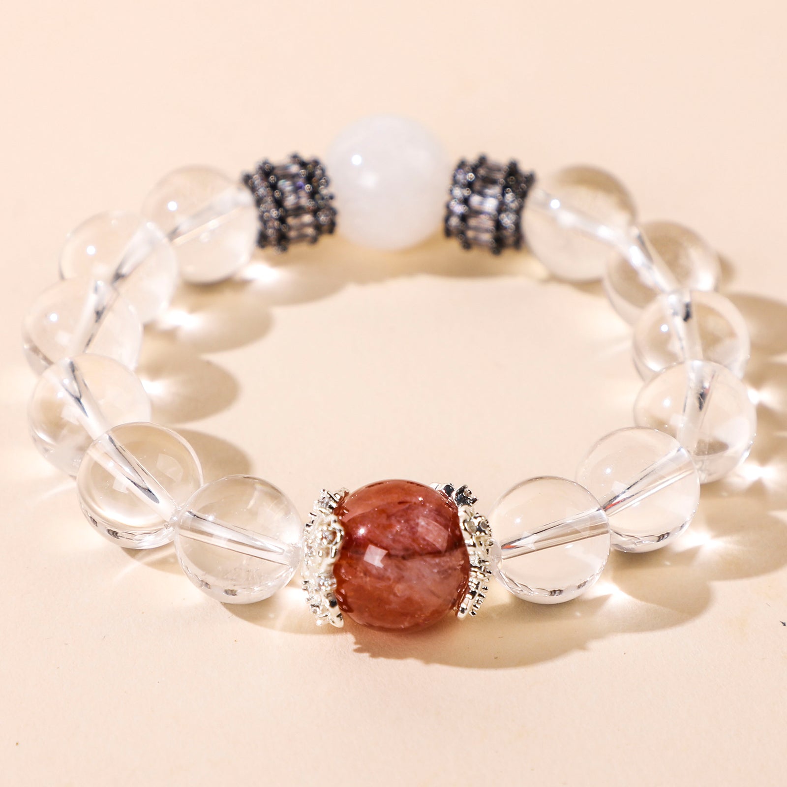 Minimalist red bead and crystal bracelet