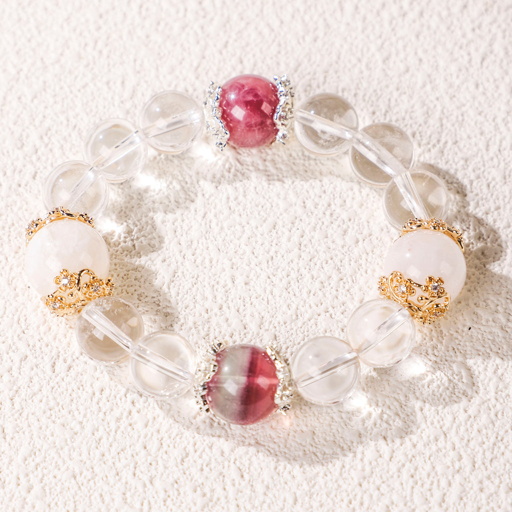 Minimalist crystal two dark red beads and a white bead bracelet