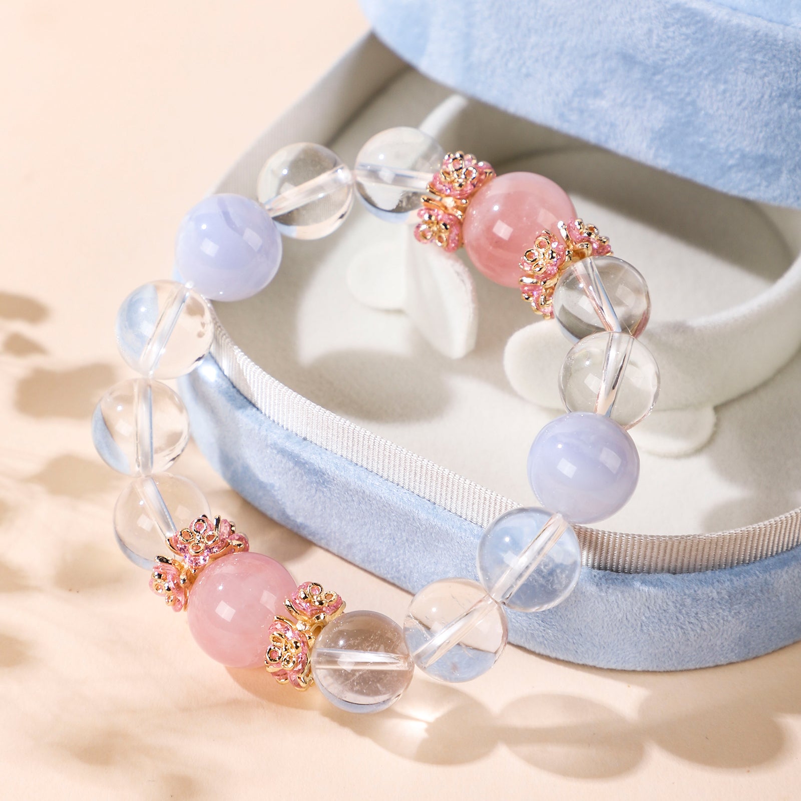 Minimalist bracelet featuring two blue-purple crystals