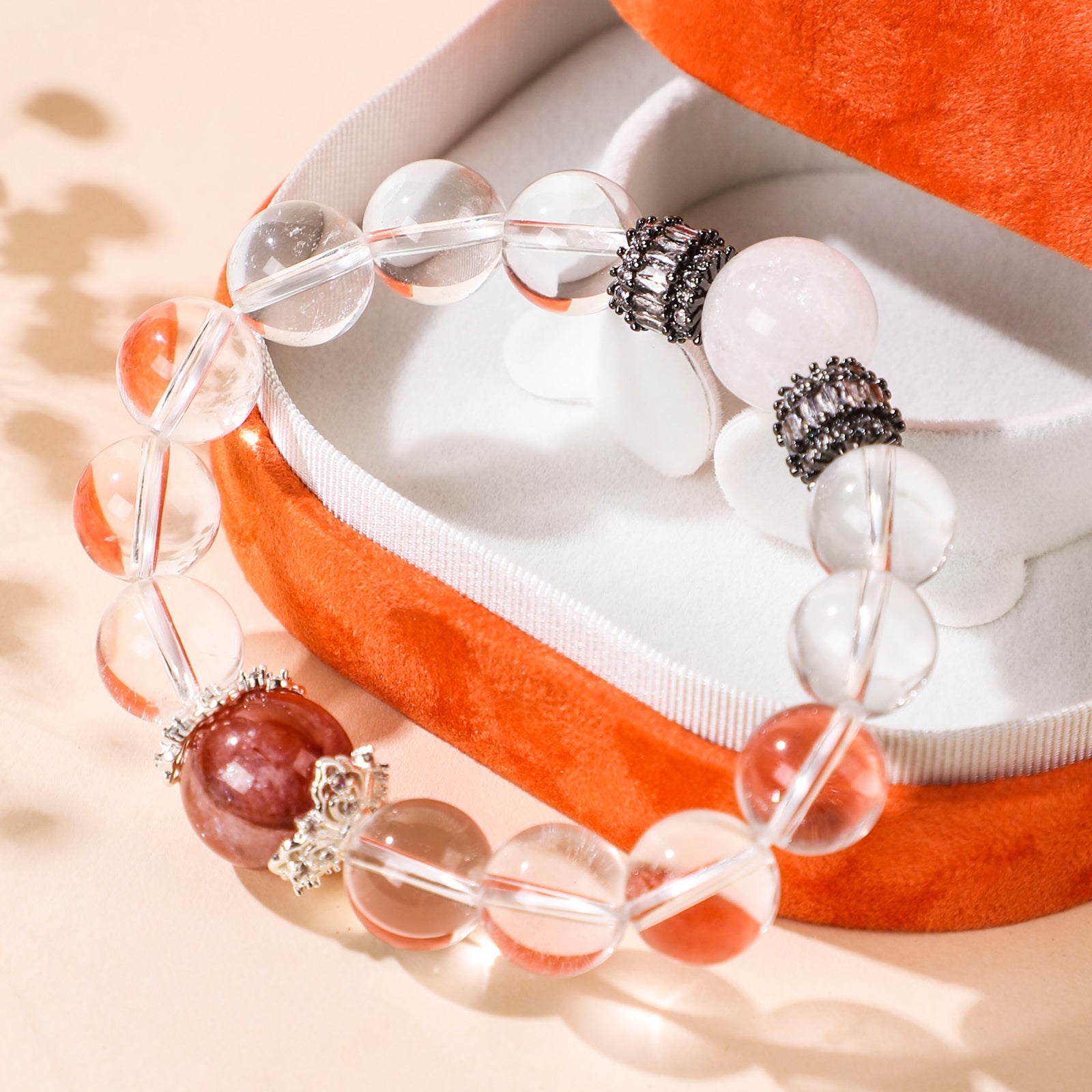 Minimalist red bead and crystal bracelet