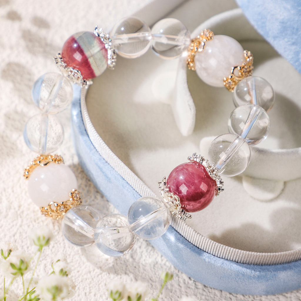 Minimalist crystal two dark red beads and a white bead bracelet