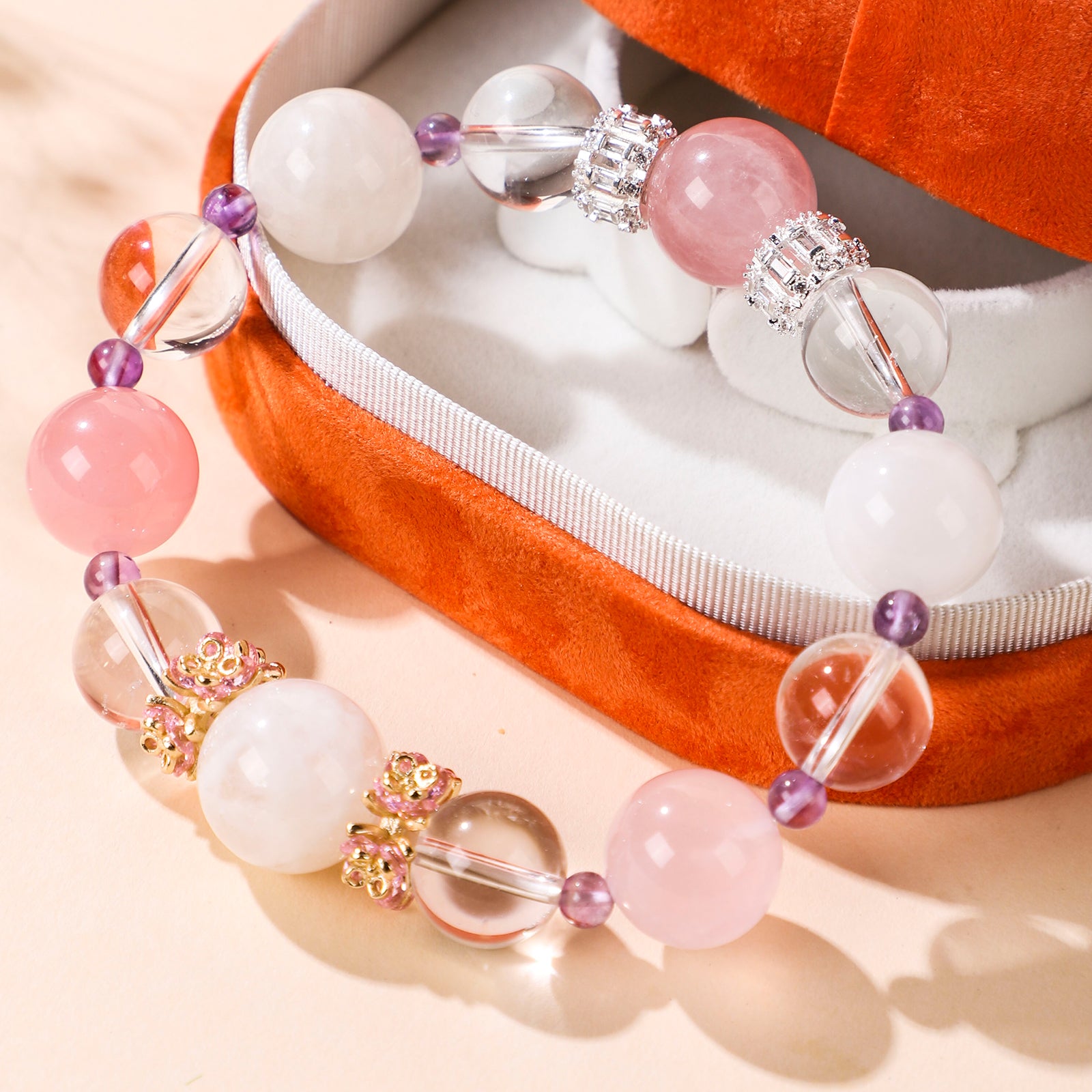 Minimalist three-bead pink crystal bracelet