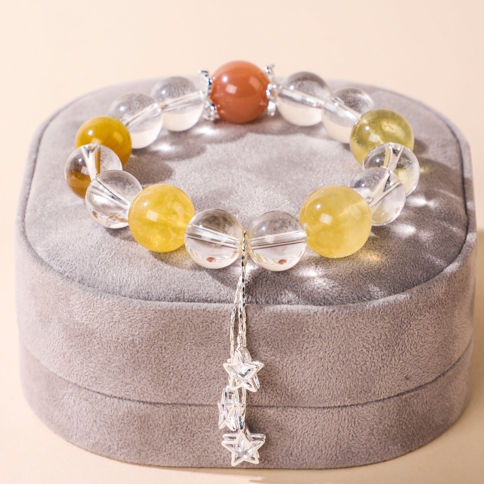 Yellow bead and star crystal bracelet with star charm