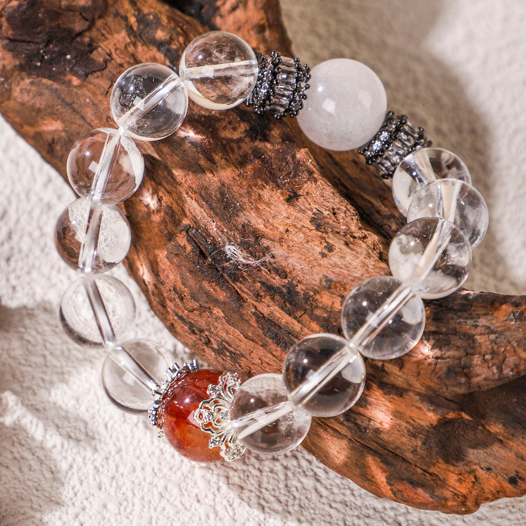 Minimalist red bead and crystal bracelet