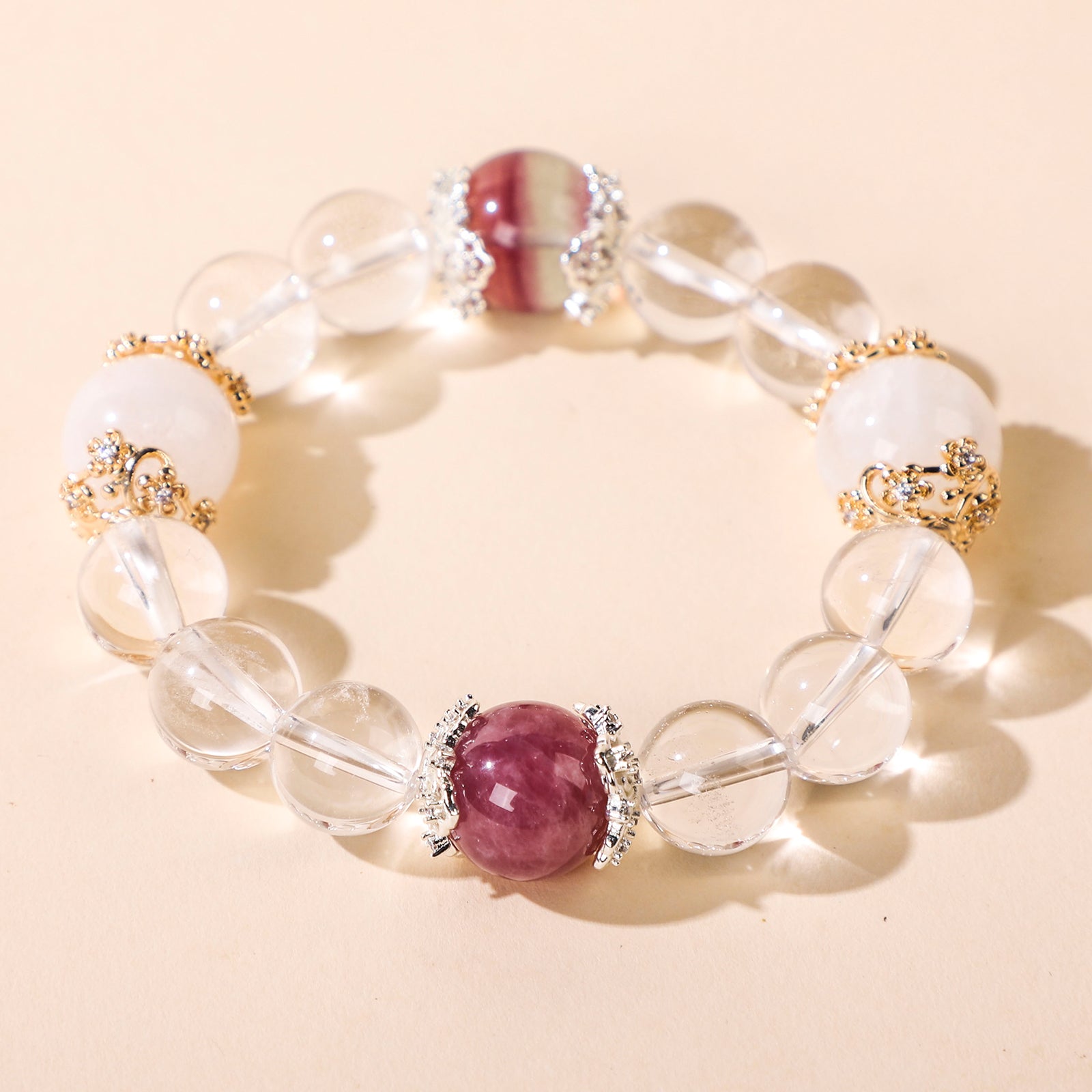 Minimalist crystal two dark red beads and a white bead bracelet