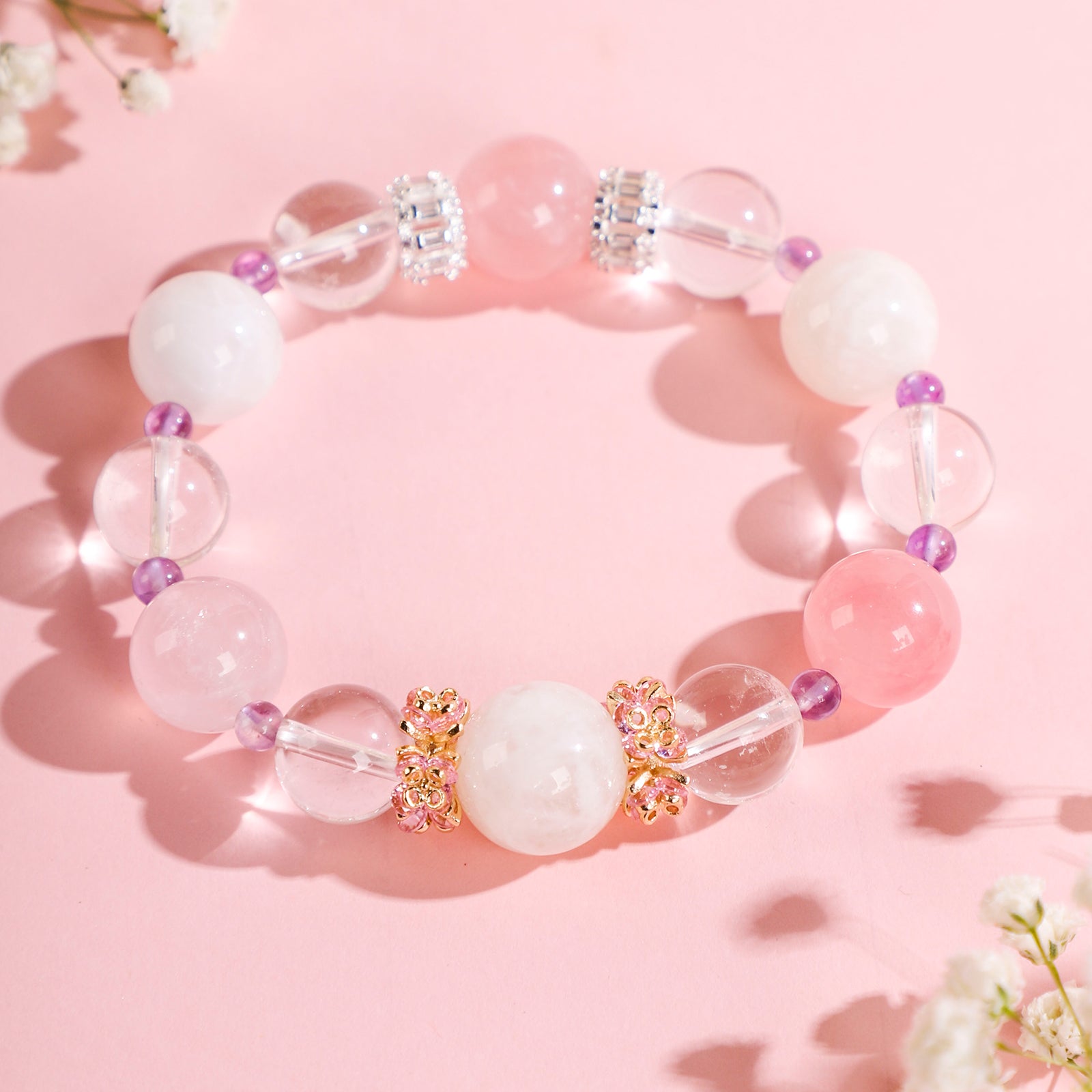 Minimalist three-bead pink crystal bracelet