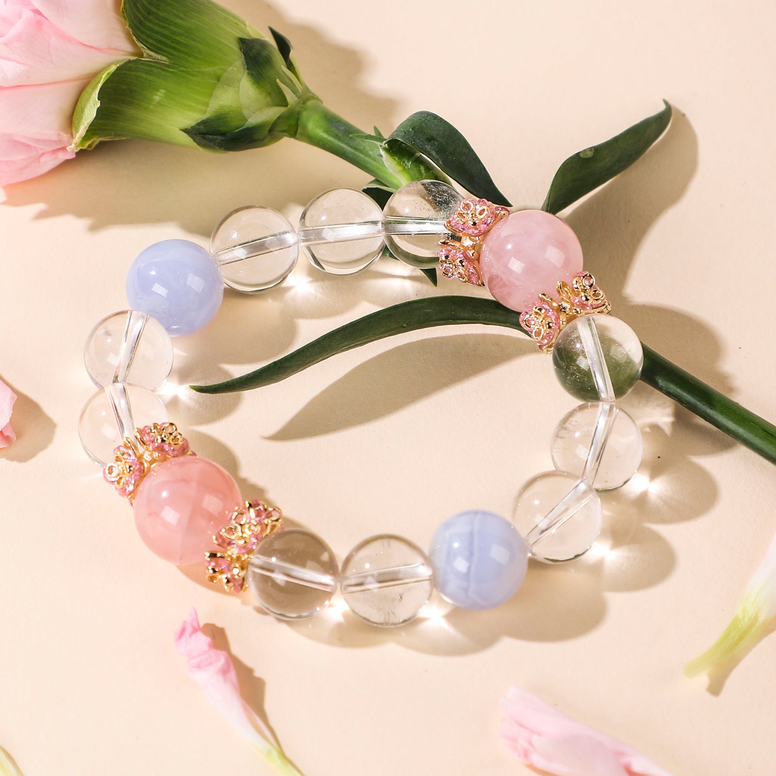 Minimalist bracelet featuring two blue-purple crystals