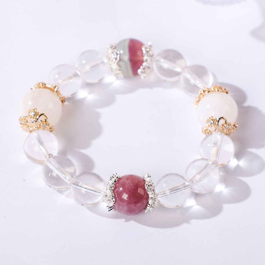 Minimalist crystal two dark red beads and a white bead bracelet