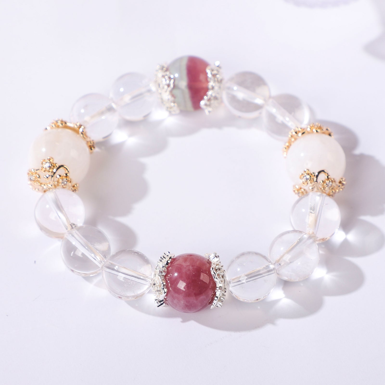 Minimalist crystal two dark red beads and a white bead bracelet