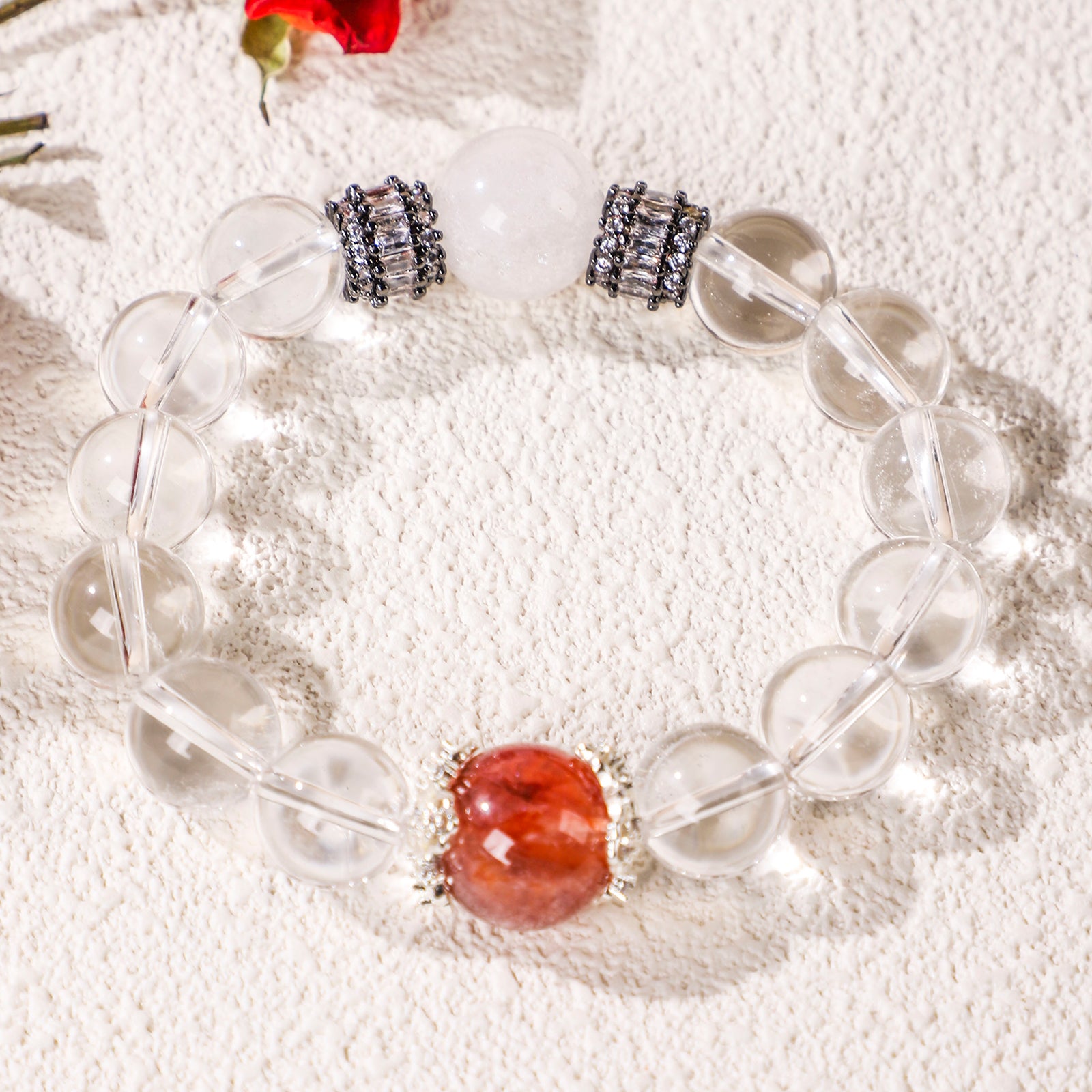 Minimalist red bead and crystal bracelet